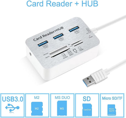 USB 3.0 Hub with 3-Port Splitter and Memory Card Reader - SD/TF/Micro SD Card Reader - USB 3.0 Hub
