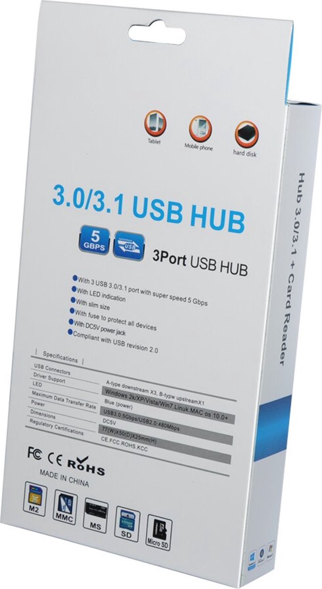 USB 3.0 Hub with 3-Port Splitter and Memory Card Reader - SD/TF/Micro SD Card Reader - USB 3.0 Hub