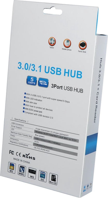 USB 3.0 Hub with 3-Port Splitter and Memory Card Reader - SD/TF/Micro SD Card Reader - USB 3.0 Hub
