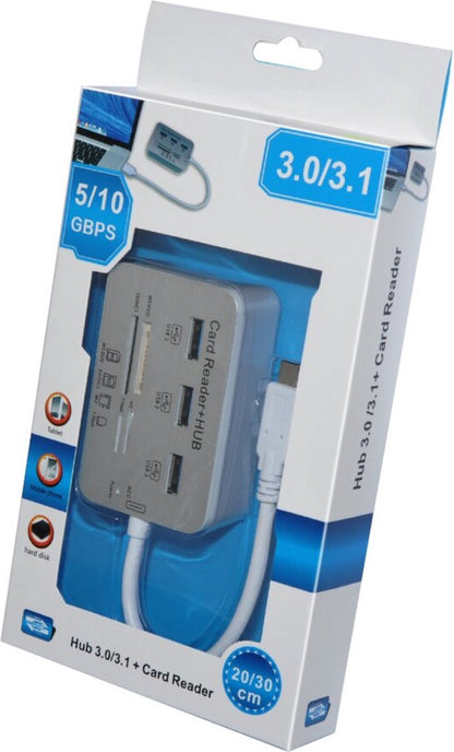 USB 3.0 Hub with 3-Port Splitter and Memory Card Reader - SD/TF/Micro SD Card Reader - USB 3.0 Hub