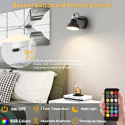 Set of 2 USB rechargeable bulbs with remote control - Battery-operated lamp bulbs - Rechargeable RGB color-changing bulbs - 12 color temperatures - Adjustable brightness - Wireless night light - 800 lm