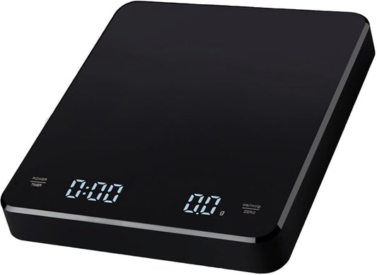 Precision Scale - Barista Scale - Coffee Scale with Timer - Small 3 kg / 0 g Coffee Scale with Gravity Sensor - Rechargeable Kitchen Scale - Barista Essential - High Precision - Black