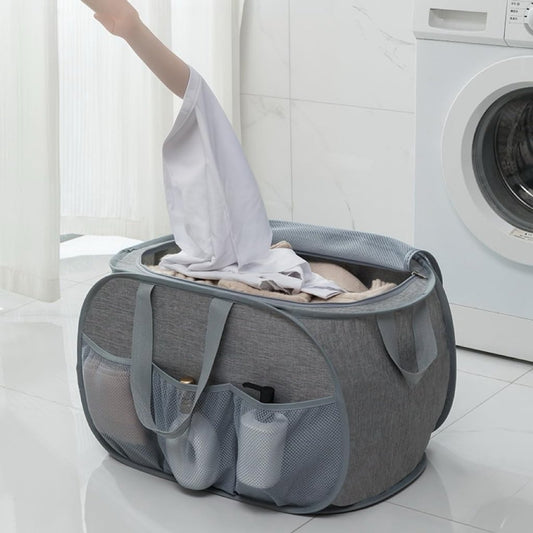 Foldable Laundry Basket - Foldable Laundry Basket with Lid - Storage Basket with Handles - Large Capacity Foldable Laundry Basket - Waterproof for Children's Room, Camping and Travel - Grey - 36 x 36 x 58 cm