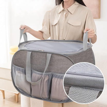 Foldable Laundry Basket - Foldable Laundry Basket with Lid - Storage Basket with Handles - Large Capacity Foldable Laundry Basket - Waterproof for Children's Room, Camping and Travel - Grey - 36 x 36 x 58 cm