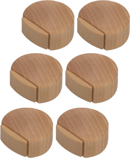 Round wooden doorstop, shockproof and anti-collision, set of 6, 4.5 x 4.2 x 1.6 cm, for floor and parquet, dark brown, 45 x 42 x 16 mm.