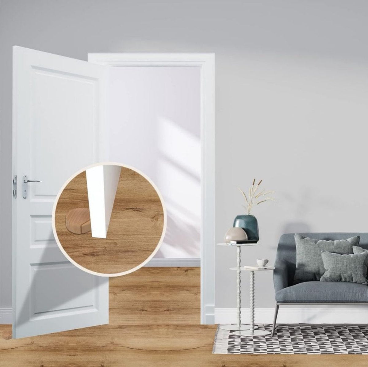 Round wooden doorstop, shockproof and anti-collision, set of 6, 4.5 x 4.2 x 1.6 cm, for floor and parquet, dark brown, 45 x 42 x 16 mm.