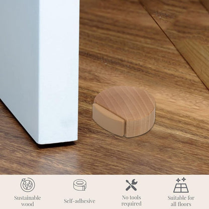 Round wooden doorstop, shockproof and anti-collision, set of 6, 4.5 x 4.2 x 1.6 cm, for floor and parquet, dark brown, 45 x 42 x 16 mm.