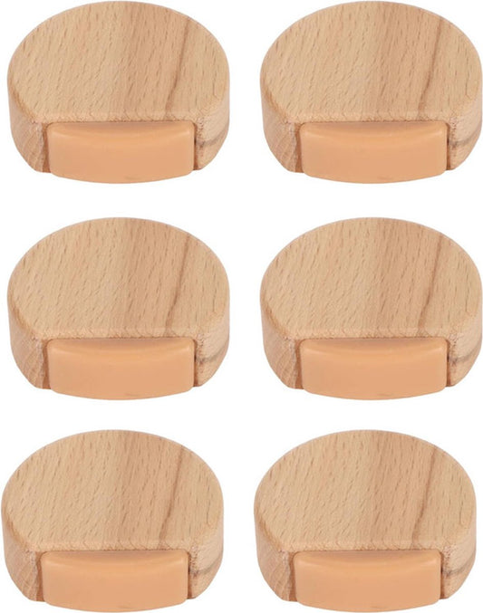 Round wooden doorstop, shockproof and anti-slip, set of 6, 4.5 x 4.2 x 1.6 cm, for floor and parquet, light brown, 45 x 42 x 16 mm.