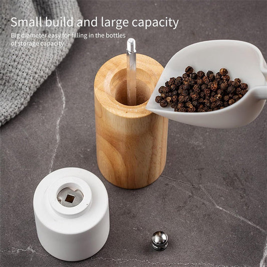 Wooden Salt and Pepper Mill - Premium Quality Salt and Spice Mill - Wooden Salt Mill with Adjustable Ceramic Core - Manual, Refillable Salt and Pepper Mill for Spices/Sea Salt/Chili/Pepper (White)