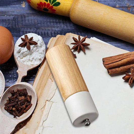 Wooden Salt and Pepper Mill - Premium Quality Salt and Spice Mill - Wooden Salt Mill with Adjustable Ceramic Core - Manual, Refillable Salt and Pepper Mill for Spices/Sea Salt/Chili/Pepper (White)