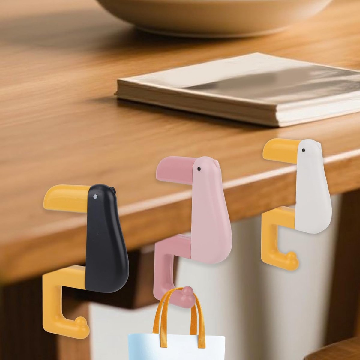 Table Hook - Desk Hook - Removable - Non-slip - Foldable - Desktop Installation - No Drilling Required - Suitable for Office, School, Office Organization, and Business Operations - 3 Pieces - Pink, White, Black