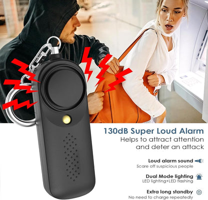 Personal Alarm - 130 dB - Security Siren - Self-Defense Siren - With LED Light-Up Keyring - For Children, Women, Students and Seniors (Black)