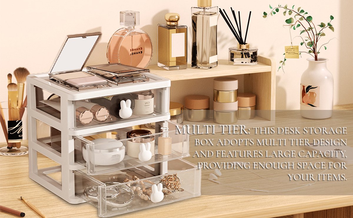Drawer organizer - Pencil holder - Drawer organizer with - Large capacity drawer organizer for books, pens, office supplies and small baby clothing accessories - 3 drawers - White