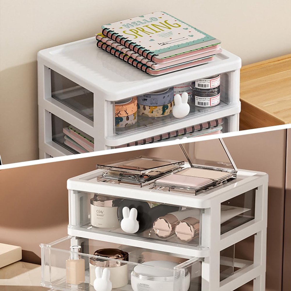 Drawer organizer - Pencil holder - Drawer organizer with - Large capacity drawer organizer for books, pens, office supplies and small baby clothing accessories - 3 drawers - White
