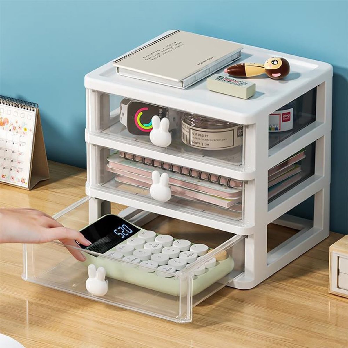 Drawer organizer - Pencil holder - Drawer organizer with - Large capacity drawer organizer for books, pens, office supplies and small baby clothing accessories - 3 drawers - White