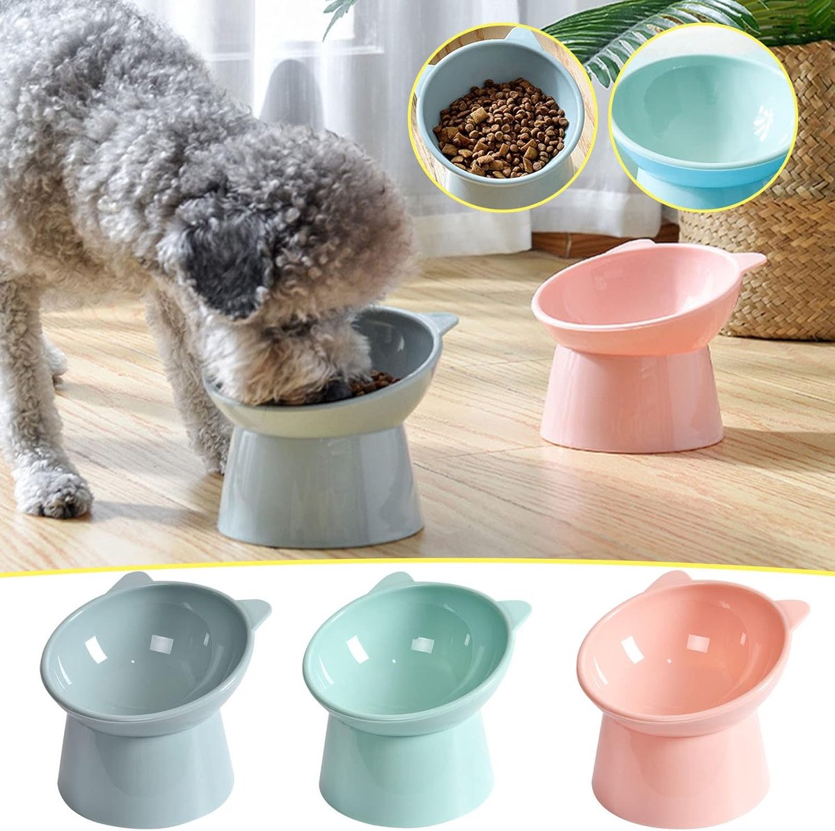 Cat bowl - Non-slip feeder - Tilting bowl - Anti-vomiting - Angled design - Blue - Perfect for cats - Indoor use - Pet accessories - Pink