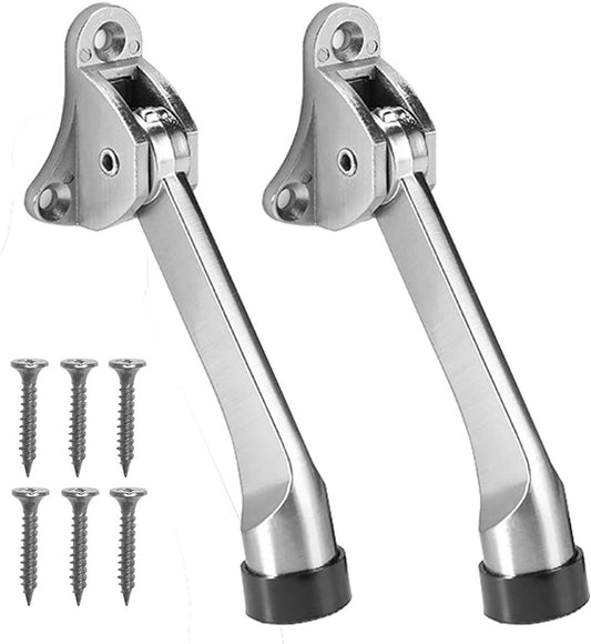 Set of 2 One Touch Adjustable Metal Doorstops - Zinc Alloy Doorstop with Rubber Buffer, 13 cm, for Indoor and Outdoor Use