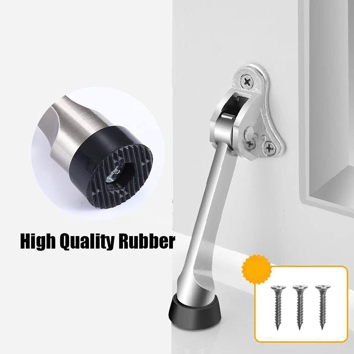Set of 2 One Touch Adjustable Metal Doorstops - Zinc Alloy Doorstop with Rubber Buffer, 13 cm, for Indoor and Outdoor Use