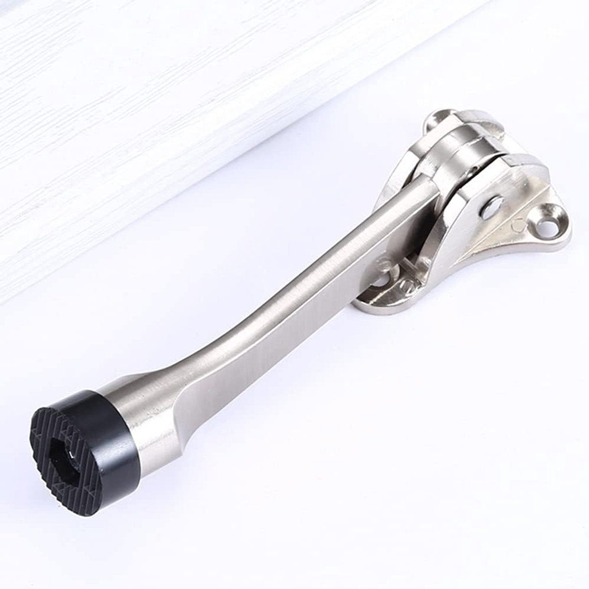 Set of 2 One Touch Adjustable Metal Doorstops - Zinc Alloy Doorstop with Rubber Buffer, 13 cm, for Indoor and Outdoor Use