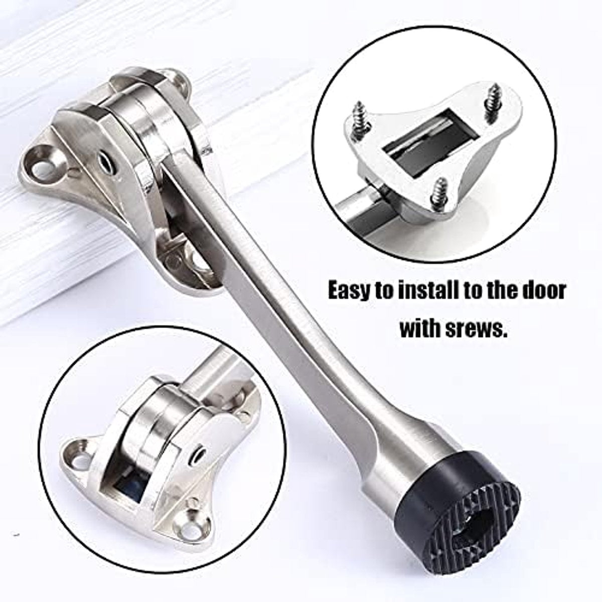 Set of 2 One Touch Adjustable Metal Doorstops - Zinc Alloy Doorstop with Rubber Buffer, 13 cm, for Indoor and Outdoor Use
