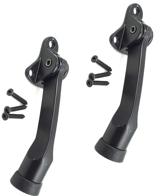 Set of 2 heavy-duty stainless steel doorstops with non-slip rubber tips for heavy doors, adjustable, door handle protection, 13 cm, black