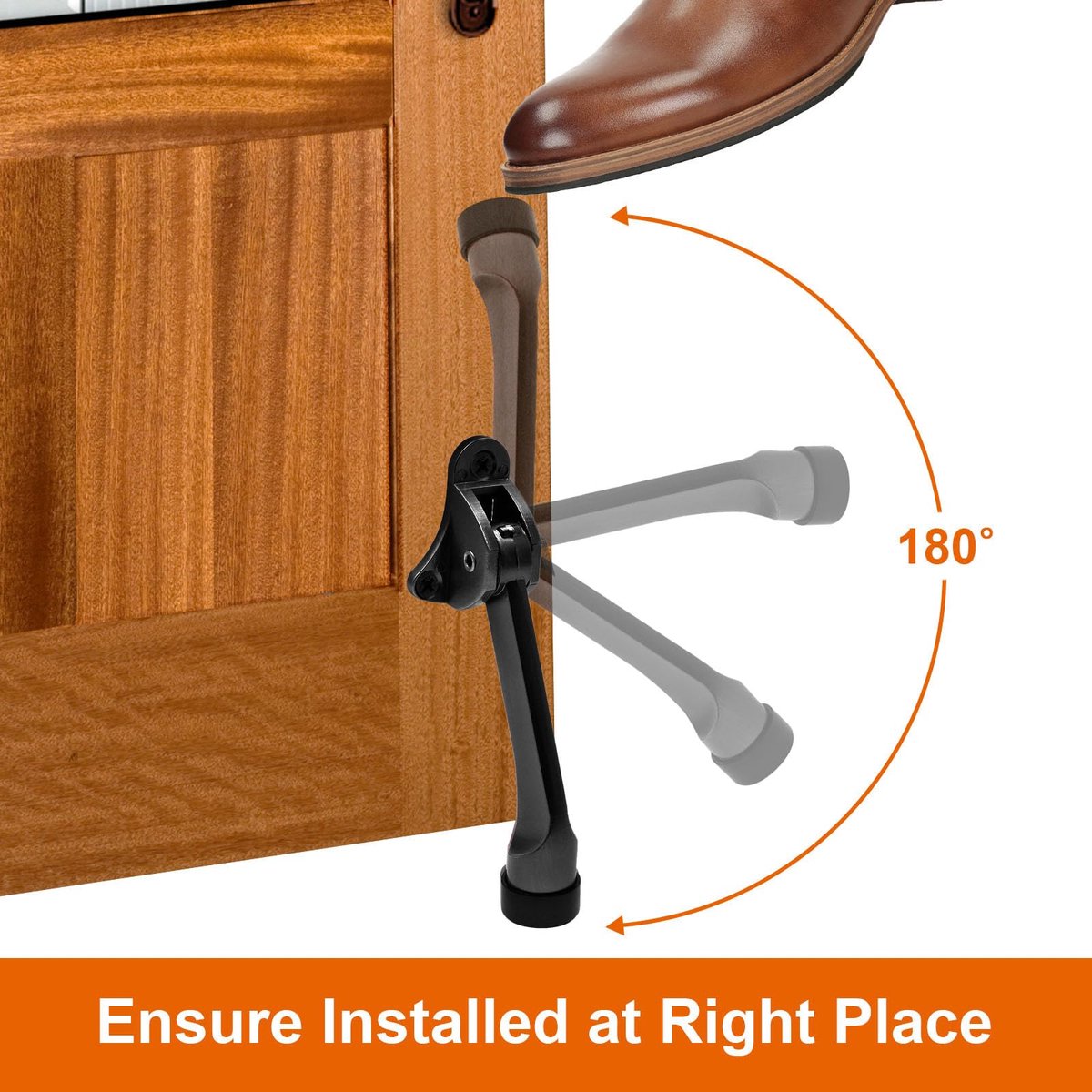 Set of 2 heavy-duty stainless steel doorstops with non-slip rubber tips for heavy doors, adjustable, door handle protection, 13 cm, black