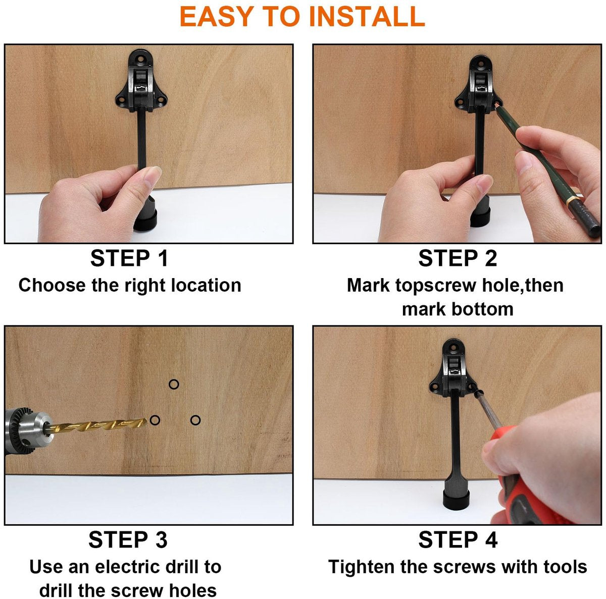 Set of 2 heavy-duty stainless steel doorstops with non-slip rubber tips for heavy doors, adjustable, door handle protection, 13 cm, black