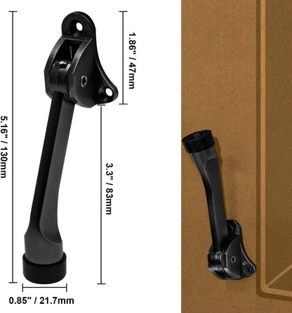 Set of 2 heavy-duty stainless steel doorstops with non-slip rubber tips for heavy doors, adjustable, door handle protection, 13 cm, black