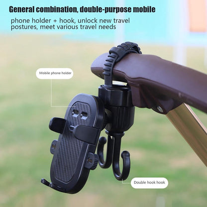 Phone holder for bicycle, stroller, portable stroller hanger, 2-in-1 shopping trolley hook, shopping bag holder, sturdy and adjustable, compatible with most strollers and bicycles