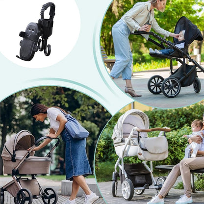 Phone holder for bicycle, stroller, portable stroller hanger, 2-in-1 shopping trolley hook, shopping bag holder, sturdy and adjustable, compatible with most strollers and bicycles