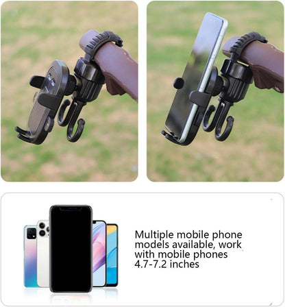 Phone holder for bicycle, stroller, portable stroller hanger, 2-in-1 shopping trolley hook, shopping bag holder, sturdy and adjustable, compatible with most strollers and bicycles
