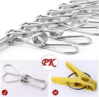 100 Stainless Steel Clothes Pegs, 60mm, Unbreakable Clips, Portable, Rustproof, 6cm Clips