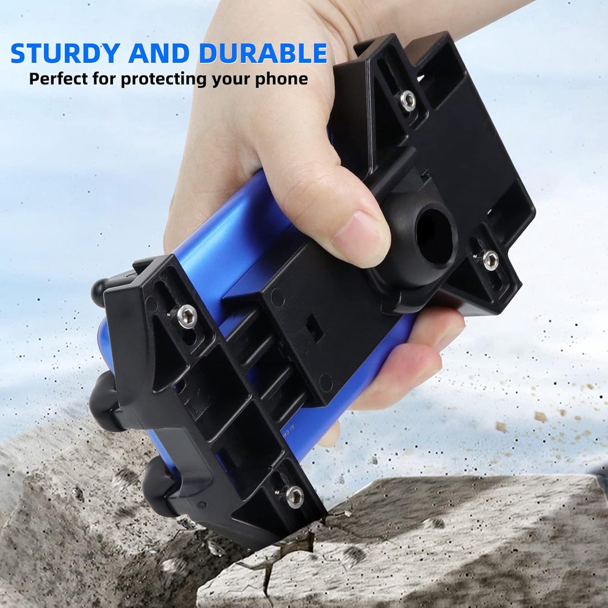 Motorcycle phone mount - Bicycle phone mount - Heavy-duty clamp for motorcycle handlebars - One-handed operation - Scooter phone mount - For phones from 4.7" to 7.25"