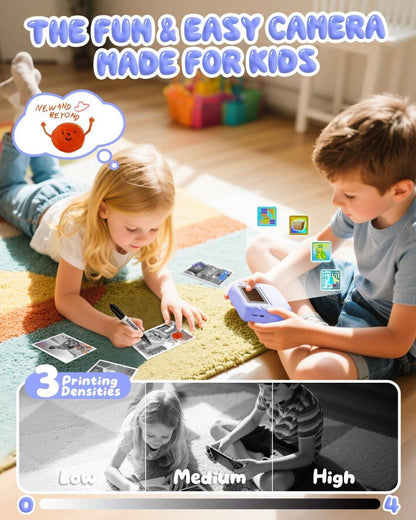 48MP Kids Digital Camera with Instant Print, 1080p FHD, 10x Zoom, 32GB Memory Card, 3-inch Screen, Purple
