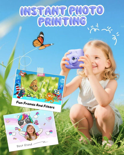 48MP Kids Digital Camera with Instant Print, 1080p FHD, 10x Zoom, 32GB Memory Card, 3-inch Screen, Purple