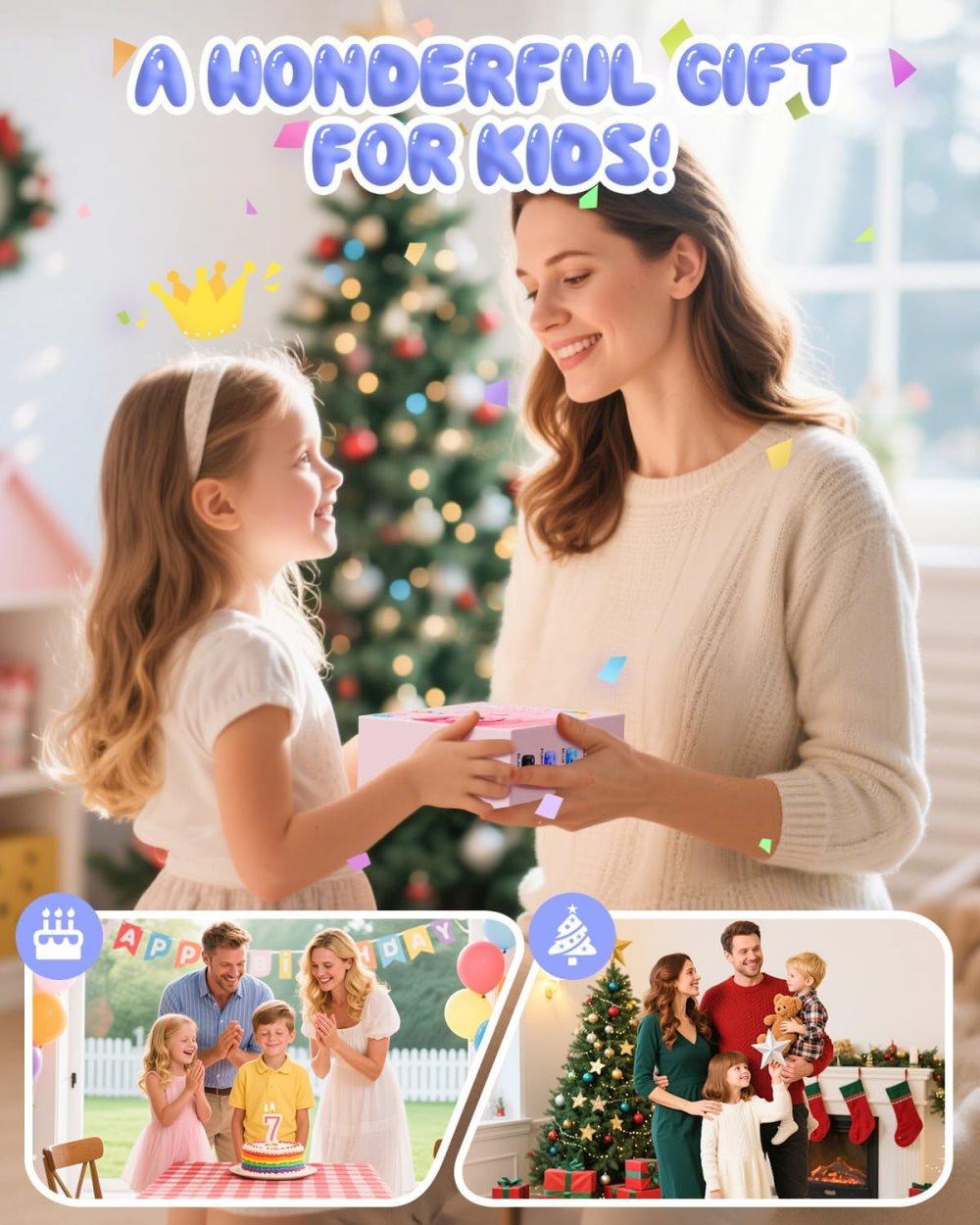 48MP Kids Digital Camera with Instant Print, 1080p FHD, 10x Zoom, 32GB Memory Card, 3-inch Screen, Purple