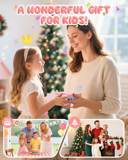 48MP Kids Digital Camera with Instant Print, 1080p FHD, 10x Zoom, 32GB Memory Card, 3-inch Screen, Pink