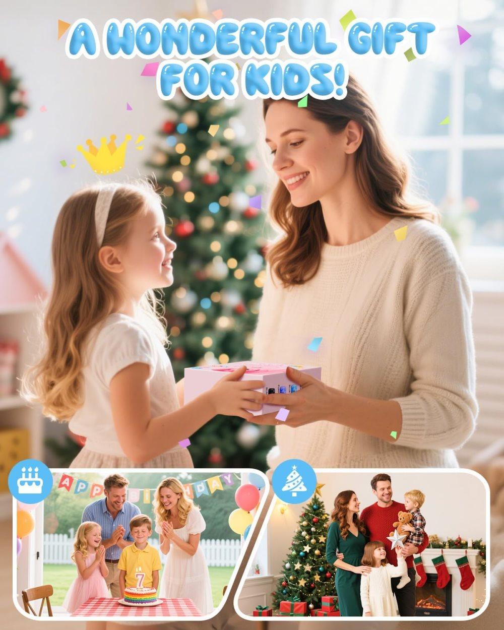 48MP Kids Digital Camera with Instant Print, 1080p FHD, 10x Zoom, 32GB Memory Card, 3-inch Screen, Blue