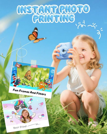 48MP Kids Digital Camera with Instant Print, 1080p FHD, 10x Zoom, 32GB Memory Card, 3-inch Screen, Blue