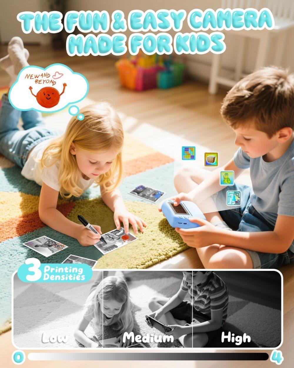 48MP Kids Digital Camera with Instant Print, 1080p FHD, 10x Zoom, 32GB Memory Card, 3-inch Screen, Green