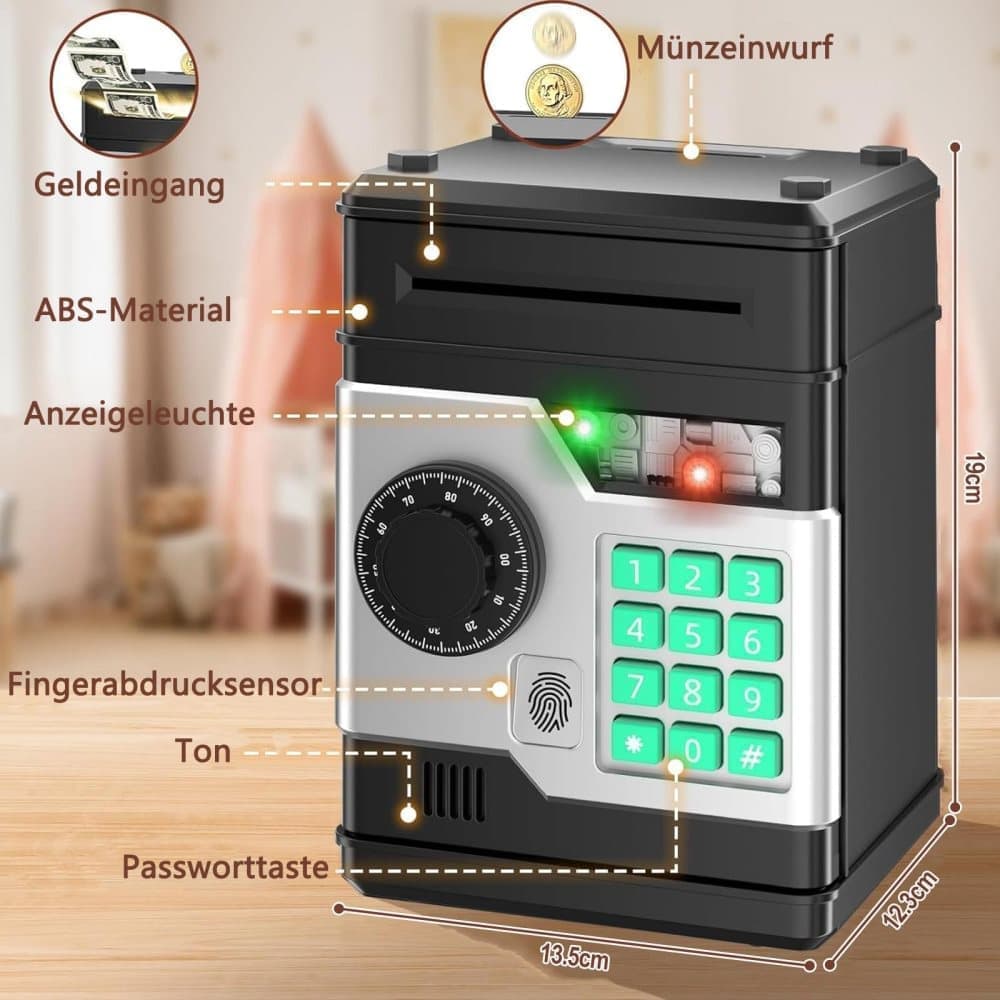 Children's Electronic Piggy Bank with Fingerprint & Password Protection, Automatic Saving Function, Mini Cabinet, Pink