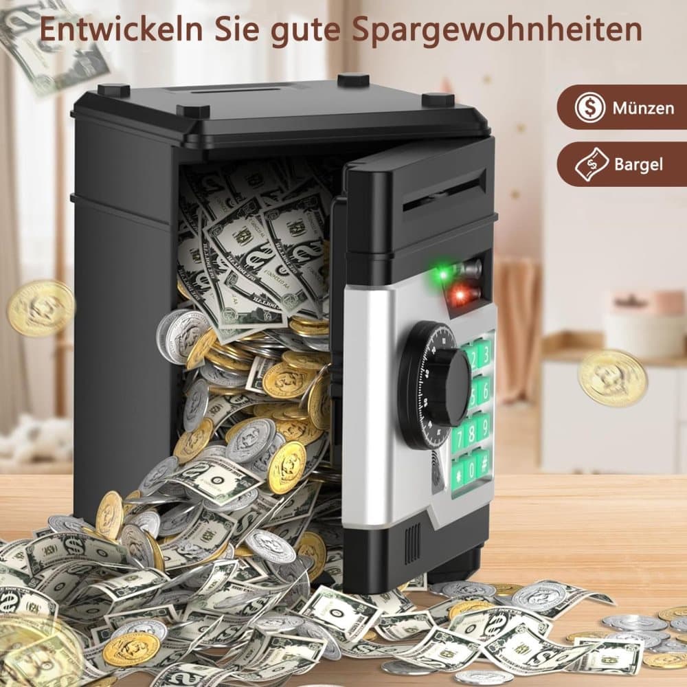 Children's Electronic Piggy Bank with Fingerprint & Password Protection, Automatic Saving Function, Mini Cabinet, Pink