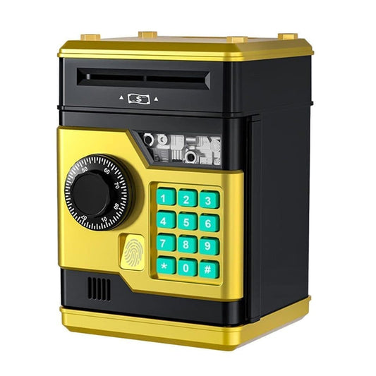 Children's Electronic Piggy Bank with Fingerprint & Password Protection, Automatic Saving Function, Mini Cabinet, Gold