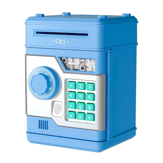 Electronic Piggy Bank for Kids with Fingerprint Opening, Password Protection, Automatic Saving Function, Mini Cabinet, Blue