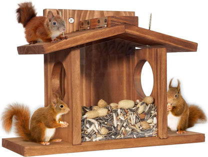Wooden Squirrel Feeder with Removable Front Panel, Durable Outdoor Feeding Station, Easy to Fill