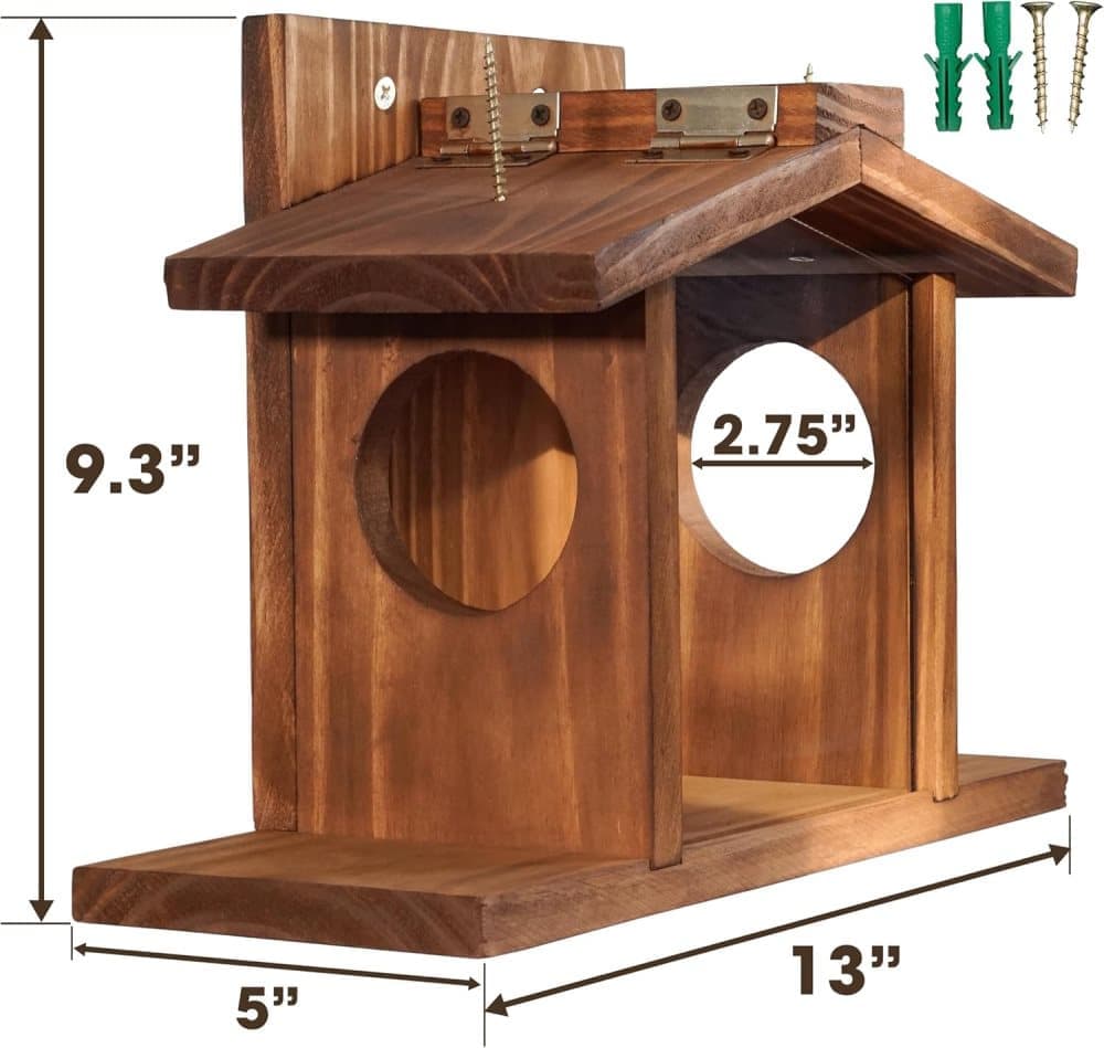 Wooden Squirrel Feeder with Removable Front Panel, Durable Outdoor Feeding Station, Easy to Fill
