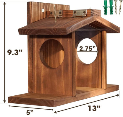 Wooden Squirrel Feeder with Removable Front Panel, Durable Outdoor Feeding Station, Easy to Fill
