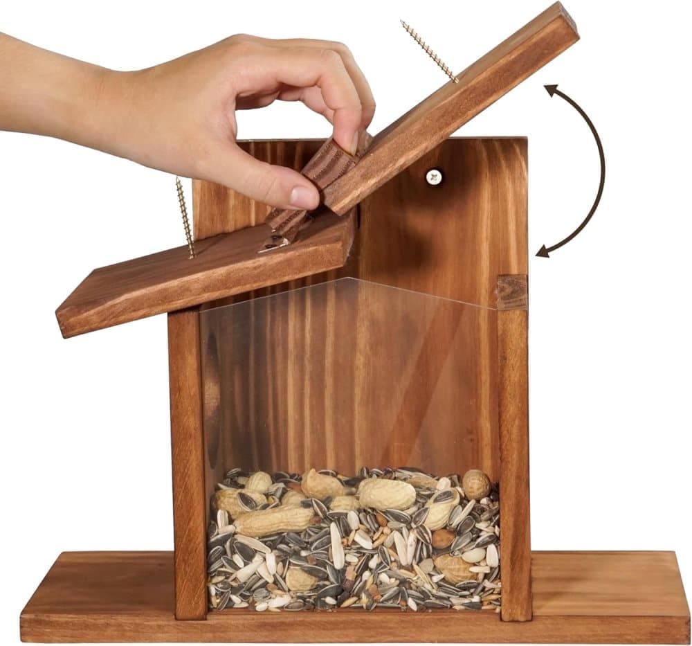 Wooden Squirrel Feeder with Removable Front Panel, Durable Outdoor Feeding Station, Easy to Fill