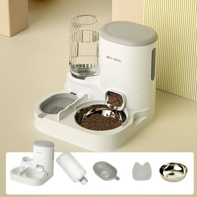 2-in-1 Automatic Cat Feeder and Water Dispenser for Pets, Compatible with Cats and Dogs, Gray