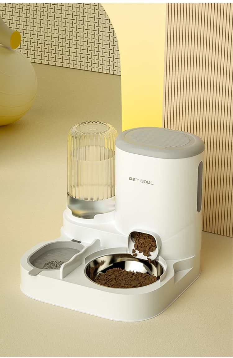 2-in-1 Automatic Cat Feeder and Water Dispenser for Pets, Compatible with Cats and Dogs, Gray